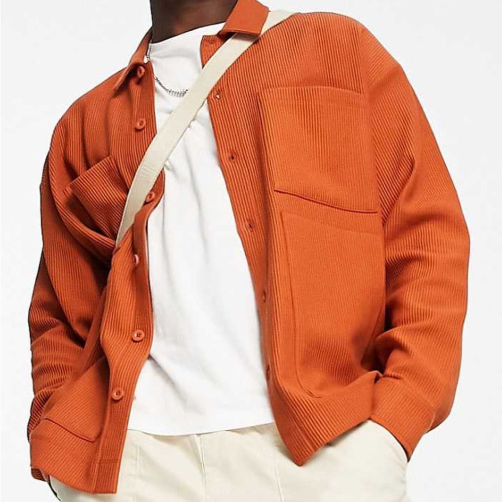 ASOS Men's Oversized Cotton Jersey Utility Jacket Chore Coat Plisse Pleated 2XL